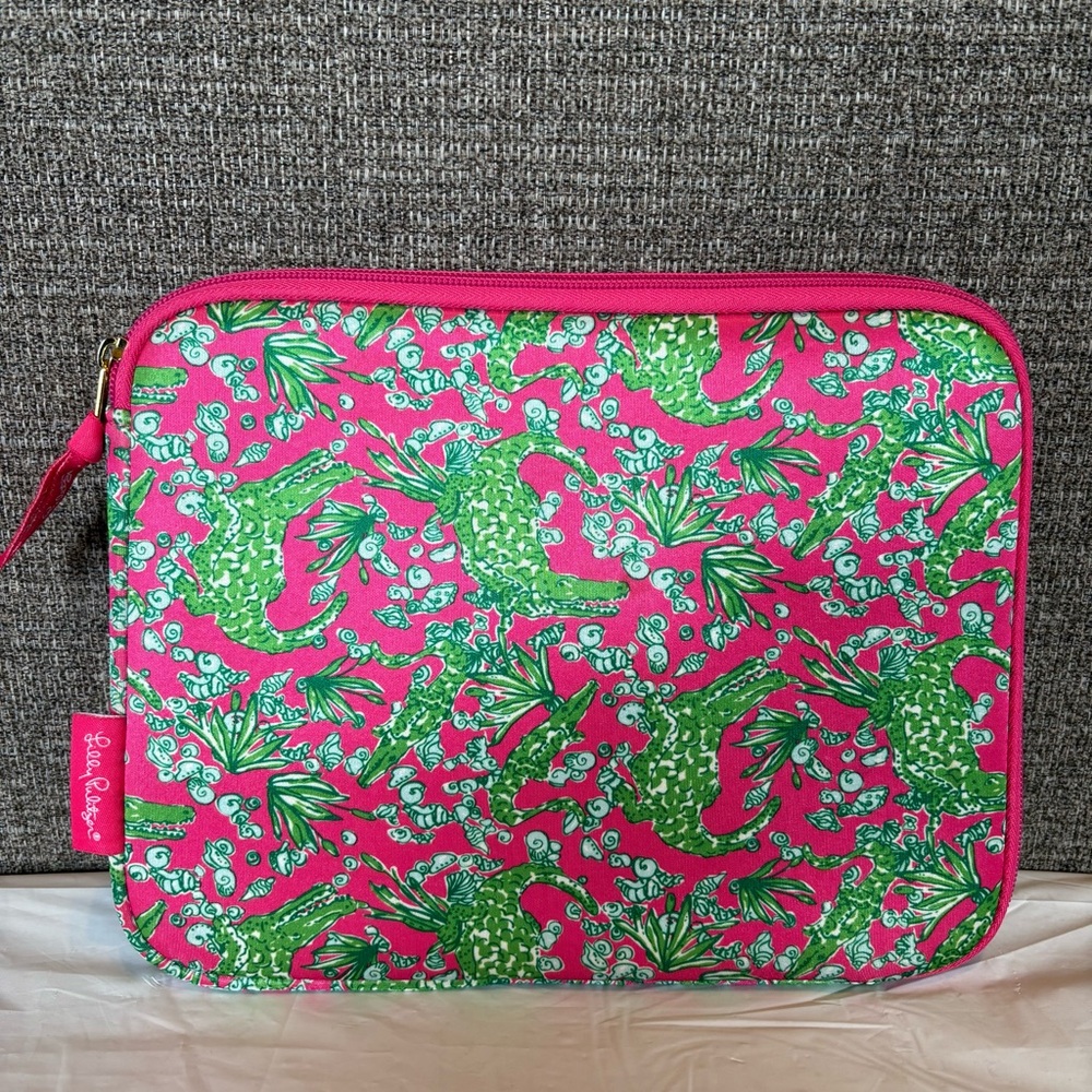 Lilly Pulitzer Alligator Ipad Tablet Sleeve Zip Cover Case Pink Green 10x8 Tech
